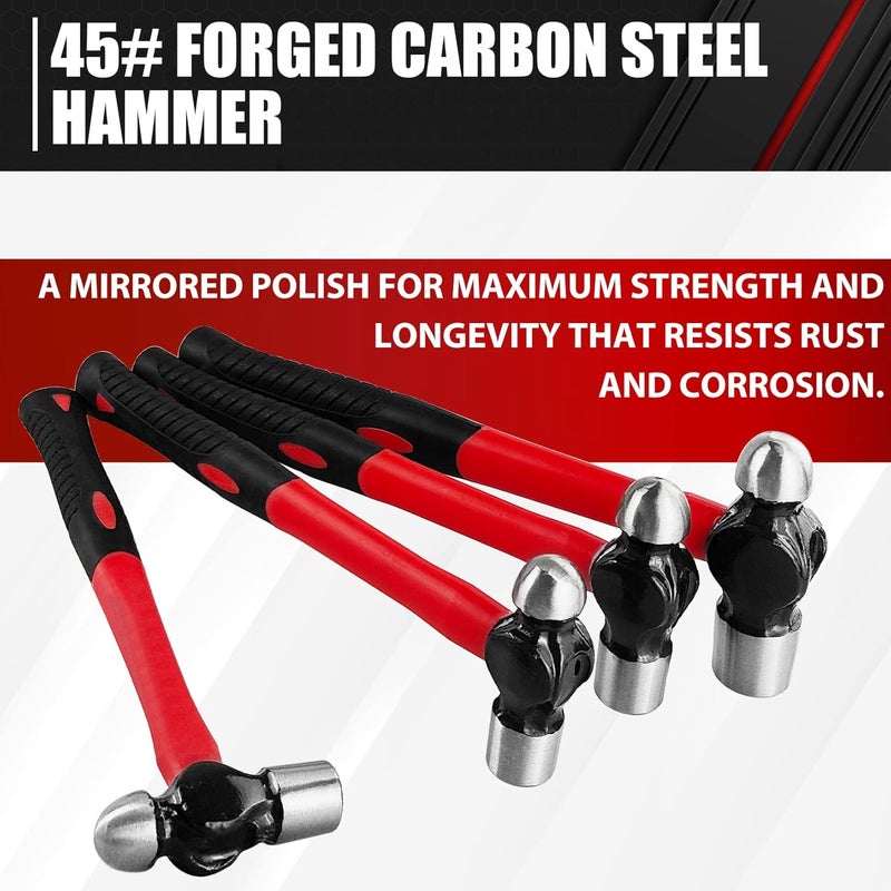 ct 4-Piece Ball Peen Hammer Set,8 12 16 24oz, Fiberglass Handle hammer for Ball Peen,Blow Striking Ball Pein Hammer Handle Tool with Forged Steel Construction & Shock Reduction Grip for Metal Working - Image 3